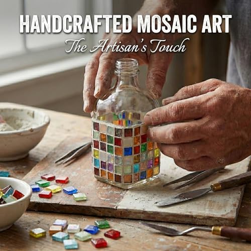 BOPPIE Handcrafted Mosaic Glass Soap Dispenser, Modern Countertop Hand & Dish Soap Dispenser for Bathroom/Kitchen, Refillable Liquid Soap Bottle with Stainless Steel Rust Proof Pump (Mosaic Golden) - color: Mosaic Golden