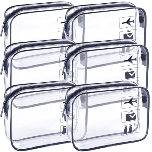 TSA Approved Toiletry Bag 6 Pack Carry on Airport Airline Compliant Bag,Clear Travel Bags for Toiletries,Clear Makeup Bags Quart Size Traveling, Black - color: 6pcs-FBlack