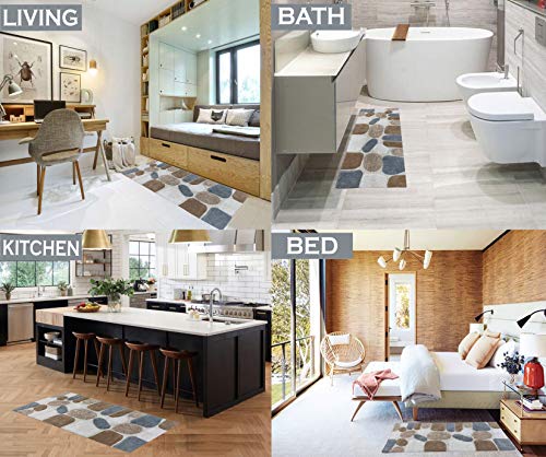 THE BEER VALLEY Pebble Bath Runner Rug 2x5 Feet - Grey Beige | Non Slip Cotton Runners for Bathroom, Washable Absorbent Long Bath Floor Rugs - color: Grey/Beige, size: 24 x 60 inches