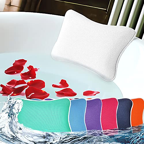 Bath Pillow for Tub, Non Slip, Breathable Soft, Comfortable Head Neck Support, Machine Washable, 2 Suction Cups(Off White) - color: Off -White