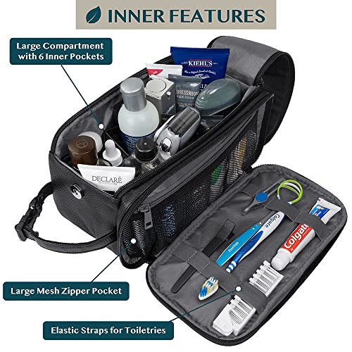 PAVILIA Toiletry Bag for Men, Travel Essentials Shaving Dopp Kit, Mens Travel Bag Toiletries Organizer Case for Grooming, PU Leather Water Resistant Cosmetic Bag Pouch (Black) - color: Black, size: Large (10.5x5.5x6)