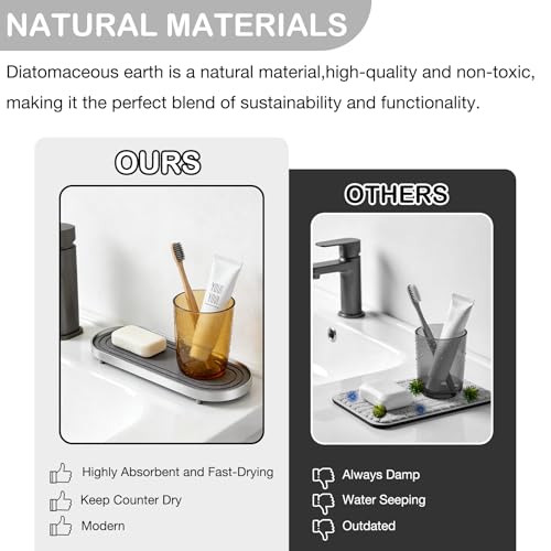 Water Absorbing Stone Tray, Fast Drying Diatomite Stone Sink Tray for Bathroom Sink & Kitchen Counter Faucet Organizer, Soap Dish Dispenser Vanity Organizer,Silver Metal Frame-12 x4 - color: Dark Grey-yk