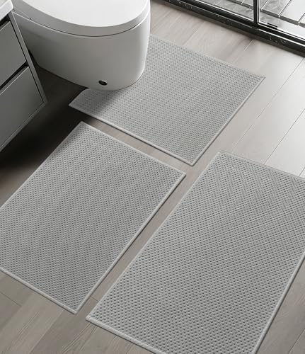 YIHOUSE Bathroom Rug Sets 3 Piece, Ultra Thin Quick Dry Bath Mat, Absorbent Bath Mat for Bathroom Non Slip Machine Washable Bath Rug (Light Grey) - color: Light Grey, size: 3 Pieces