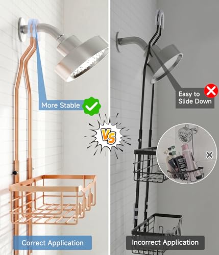 Upgraded Extended Length Shower Organizer with Hooks, Rustproof Shampoo Soap Holder, Large Hanging Bathroom Caddy, Rose Gold - color: Rose Gold