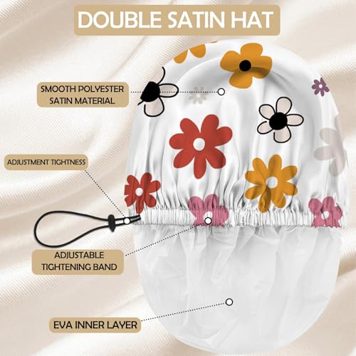 Shower Cap Adjustable Waterproof Double Layer Elastic Reusable Hair Bath Cap Cute Aesthetic for Women Girls-Floral Flower - color: R13-Floral Flower