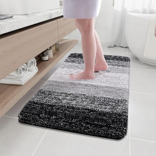 Arotive Microfiber Bathroom Rugs, Shaggy Soft and Absorbent Bath Rug, Thick Plush Machine Washable Dry Bath Mats for Bathroom, Tub and Shower, 45x27, Black, Rectangular - color: Black, size: 45" X 27"