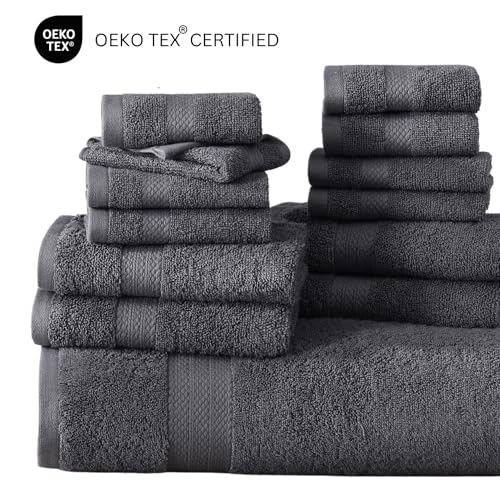 LANE LINEN 100% Cotton Towels for Bathroom - 18 Piece Family Pack - Super Soft & Quick Dry - 4 Bath, 8 Washcloth, 6 Hand Towels - Oeko TEX Certified, Machine Washable & Durable - Cool Grey - color: 01: Cool Grey, size: 18 Piece Towel Set