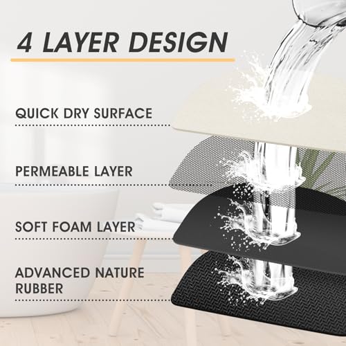 ACCUMTEK Non Slip Bath Mat, Thin Bathroom Rugs Fit Under Door, Quick Dry Bath Mats, Machine Washable Bath Rugs for Bathroom, Bathtub & Kitchen, Light Beige/Solid/U-Shaped 24"x20" - color: Light Beige, size: 1'8" x 2' (U-Shape)