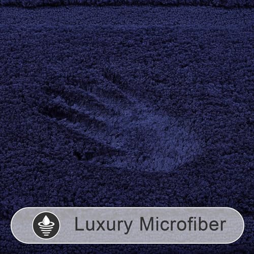 SHACOS Microfiber Bathroom Rugs Set of 3 with Toilet Lid Cover | Non Slip Washable Bath Mat Absorbent Bathroom Carpet 16"x24"+U Shape Toilet Rug 20"x24"+Toilet Lid Cover 19"x21", Navy Blue - color: Navy Blue, size: 16"x24"+U-Shape 20"x24"+Lid Cover 19"x21