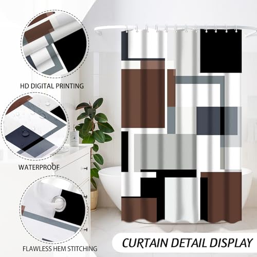 Lnond Brown Bathroom Set, 23-Piece Brown Geometric Bathroom Decor Set with with Shower Curtain and Rugs, Trash Can, Toilet Brush Holder Set & Soap Dispenser - style: Brown Geometric