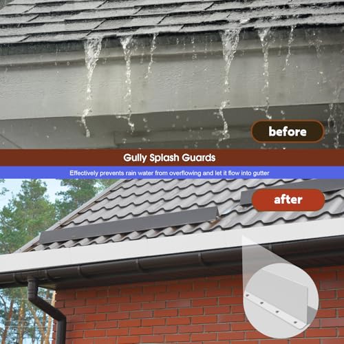Gutter Valley Splash Guards, 15.7 x 3.5 Inch 4 Pack Gutter Guard, Aluminum Rain Gutter Guard Downspout Rain Diverter for Roof Shingle, Rain Drip Guard for Straight House (White) - color: White-B