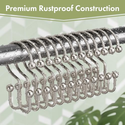 Amazer Nickel Shower Curtain Hooks, 12PCS Minimalist Simple Double Shower Curtain Rings, Rust-Resistant Metal Shower Hooks Shower Curtain Hangers, Shower Rings for Bathroom Shower Rods Curtains - color: Nickel, style: Minimalist - Double Hooks