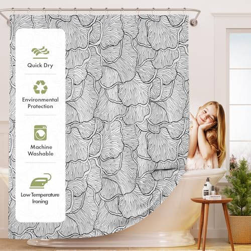 AmazerBath Black and White Shower Curtain, Bathroom Shower Curtain with 12 Shower Curtain Hooks, Rustic Fabric Black and White Shower Curtain Set, 72x72 Inches - color: B- Black and White Patterns+12 Metal Hooks, size: 72"W x 72"L (Pack of 1)