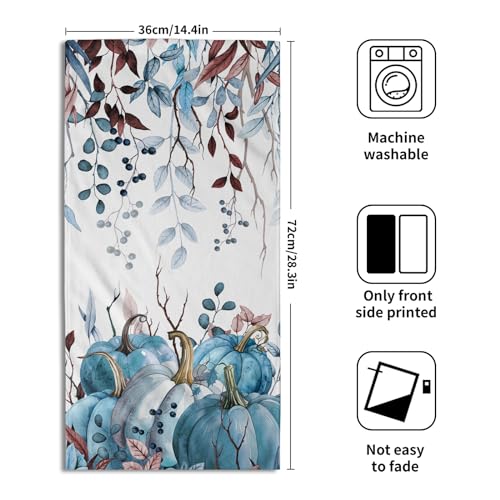 Fall Hand Towels Set of 2 Teal Blue Pumpkin Hand Towels Fall Thanksgiving Harvest Dish Towel Autumn Fall Decorative Hand Towel for Bathroom 14"x28" Absorbent Tea Towels for Home Kitchen Bathroom - color: Fall Pumpkin Blue
