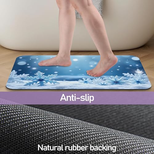 Snowflakes Winter Bathroom Rugs, Fast-Absorbing Bath Mat, Quick-Dry Non-Slip Thin Rug for Bathroom Floor Kitchen 17"x30" - color: Snowflakes Winter