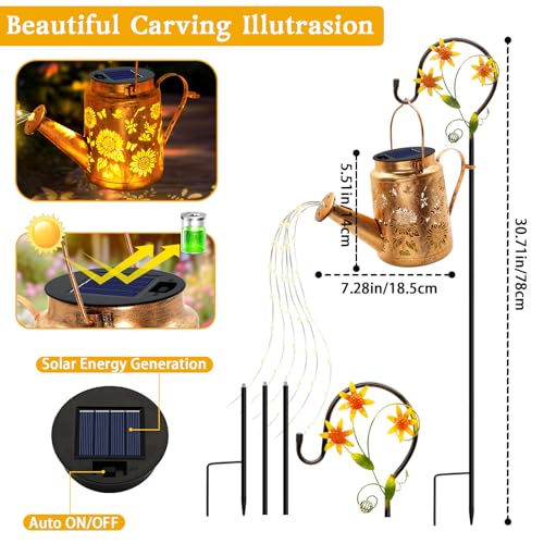 Solar Lights Outdoor Waterproof, Sunflower Solar Watering Can Lights with Shepherd Hook, Birthday Gifts for Mom Grandma Women Mother's Day, Metal Hanging Lantern Garden Decor Yard Outside Patio Lawn - color: Sunflower