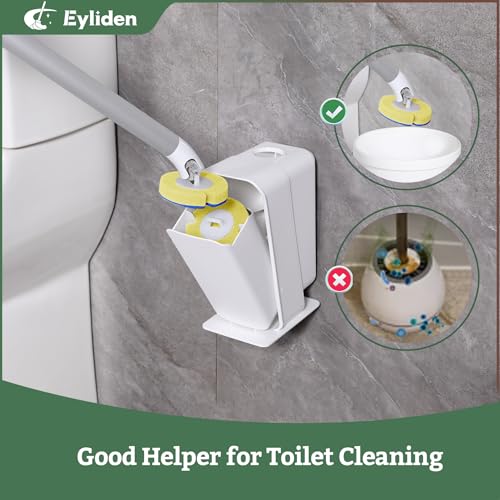 Eyliden Disposable Toilet Brush with Holder, 40-Refill Touch-Free Wand Kit | Pre-Soaked Concentrated Cleaner Sponge, Auto-open Caddy, 19.5" Aluminum Handle, 42 Set Toilet Bowl Cleaing, for Bathroom/RV