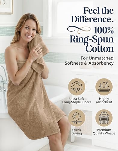 LANE LINEN 100% Cotton Towels Set - 16 Piece value pack - Soft, Absorbent & Durable - 4 Bath, 8 Washcloths, 4 Hand Towels for Bathroom - Ideal for Home, Spa & Gym - Quality You Can Trust - Taupe - color: 08: Taupe