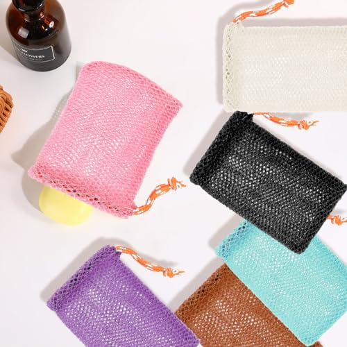 6pack Soap Bar Bag, Mesh Soap Bags For Soaps Bars Bar Mesh Saver Pouch Shampoo Bars Net For Shower Hangable Exfoliating With Drawstring(5 Colors, 5.5 * 3.5in)