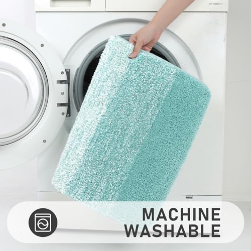 Bsmathom Bathroom Rugs Sets 4 Piece, Soft Absorbent Microfiber Bath Rugs with U-Shaped Contour Toilet Rug and Toilet Lid Cover, Thick Non-Slip Plush Shaggy Bath Mat Set,Teal - color: Teal, size: 18"x26"+18"x48"+U20"x24"+Cover19"x21"