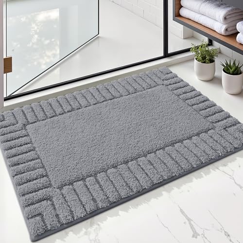 LUMI Bathroom Rugs Non Slip with Rubber Backing, Extra Soft Plush Microfiber Bath Rug Absorbent, Machine Washable Bath Mat Quick Dry for Tub, Shower, Dark Grey, 16"x24" - color: Dark Grey, size: 16" x 24"