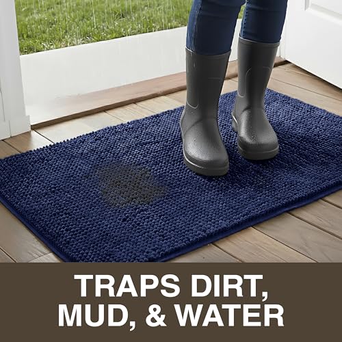 Neater Home Plush Bathroom Rugs 36x24 Thick Chenille Quick Dry Microfiber Absorbent Bath Mat, Soft Bath Rugs, Machine Washable Bathroom Floor Mat for Tub Shower Sink, Home Decor Accessories, Navy - color: Navy Blue, size: 36" x 24"