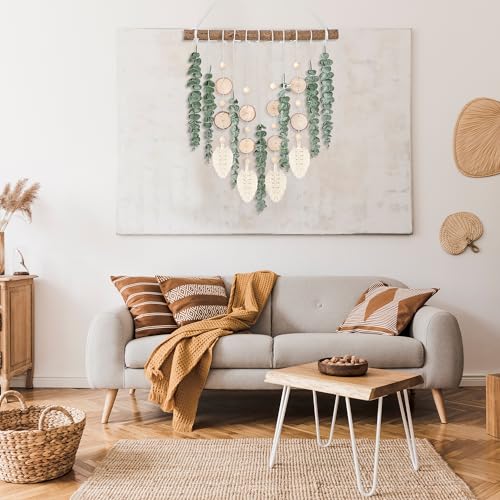 Sggvecsy 21’’ Eucalyptus Wall Hanging Decor Artificial Eucalyptus Plant Fake Greenery Leaves Boho Wall Decor with Wooden Stick for Bedroom Bathroom Kitchen Rustic Farmhouse Home Living Room Decoration - color: With Wood