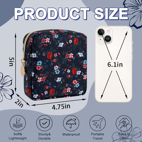 UIXIZQ Waterproof Mini Floral Makeup Bag Pouch for Purse,Nylon Flower Cosmetic Travel Bag Small Preppy Toiletry Organizers Bag for Women Girl,Cute Zipper Pouch Coin Purse for Work(Mini Black-Flowers) - color: Black-Flowers, size: Mini