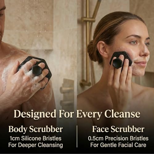 Silicone Body Scrubber & Silicone Face Scrubber 2 Pack – Exfoliating Body Scrubber & Silicone Loofah, Shower Scrubber for Women and Men – Holou