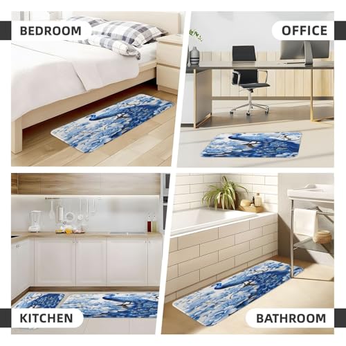 Retro Blue Peacock Flowers Kitchen Rugs Mats Set of 2 Pcs Non-Slip Floor Mats Washable Runner Rugs Set for Bathroom Laundry Hallway Kichen Comfort Standing Mat - color: Retro Blue Peacock Flowers