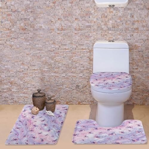Butterfly Bathroom Rug Set Marble Texture Bathroom Rugs Sets 3 Piece Non-Slip 3 Piece Bathroom Rug Set Bathroom Toilet Seat Covers Toilet Seat Cover Set for Home Non-Slip Bathroom Mat Set - color: Butterfly Marble Texture