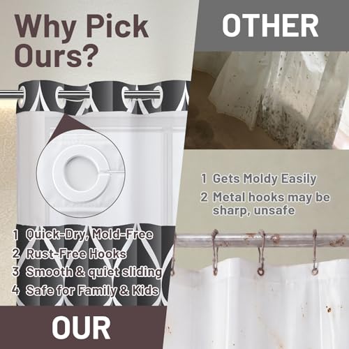 Yiatn Dark Grey Ringless Shower Curtain with Snap in Liner - Hotel Style with See Through Mesh Top Window, Modern Geometric Waterdrop Design,Waterproof and Washable,- 71x74 INCH - color: Dark Grey, size: 71"W x 74"L (Pack of 1)