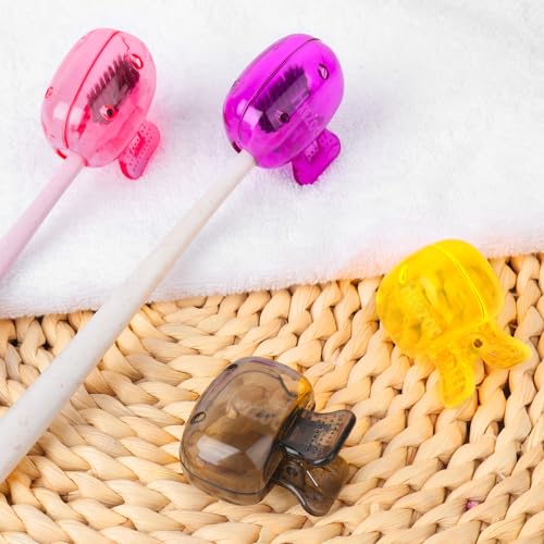 Hxezoc 4 Pack Toothbrush Covers Toothbrush Holders Toothbrush Protector Cap Brush Pod Case Protective Portable Plastic Clip for Household Travel, Camping, School, Bathroom, Business - color: Grey, Yellow, Purple, Pink