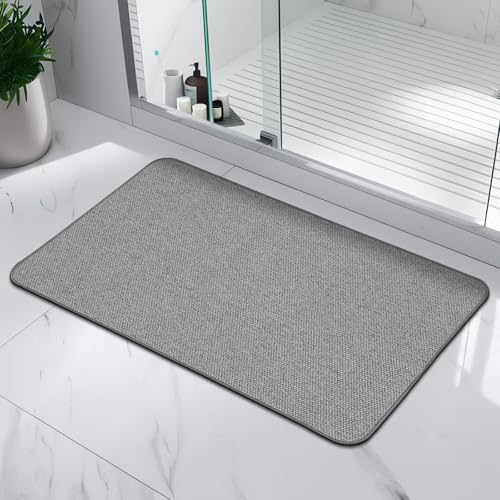 HOMTEB Bathroom Rugs Sets 2 Piece, Thin Bath Mat Absorbent Quick Dry, Machine Washable, Rubber Backing for Non Slip, Low Pile Cozy Cloth Bathroom Rug Set for Tub/Sink/Shower (27"x17" & 30"x19", Gray) - color: Grey, size: 27"x17"+30"x19"-2pack