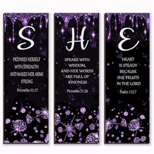 ZONWUTHY 3 Pcs Purple Silver Wall Decor Diamond Bedroom Decor For Women With Religious Black And Purple Bathroom Accessories Office Sign for Home Kitchen Office Wall Decoration 12x4 Inches - color: Purple