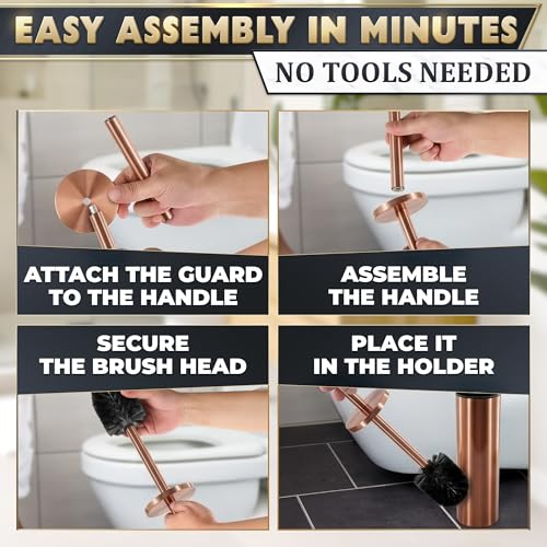 Bronze Toilet Brush and Holder Set - Upgrade Your Bathroom in Seconds - Rust Resistant Stainless Steel Toilet Bowl Brush and Holder with Replaceable Head, Removable Inner Bowl & Splash Guard Cover - color: Bronze