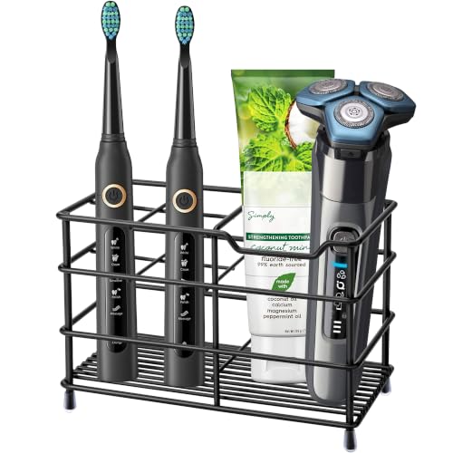 Urbanstrive 304 Stainless Steel Bathroom Toothbrush Holder Toothpaste Holder Stand Bathroom Accessories Organizer (Black, Large) - color: Black, size: Large