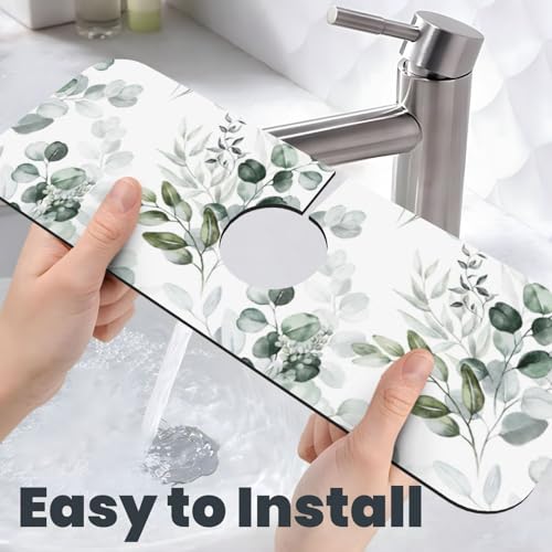 Leaf Green Floral Branch 15" X 5.5" Kitchen Sink Splash Guard Faucet Faucet Guard Draining Mat Sink Splash Guard Faucet Kitchen Bathroom - color: Leaf Green Floral Branch