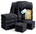 LANE LINEN 100% Cotton Towel Set for Bathroom - 16 Piece - Super Soft, Hotel Quality - 4 Bath, 8 Wash Cloths, 4 Hand Towels for Bathroom - Classic, Gentle on Skin, Ideal for Spa & Daily Use - Black - color: 04: Black