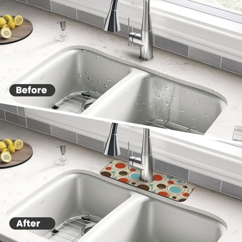 Mid Century Modern Retro Polka Dots 15" X 5.5" Kitchen Sink Splash Guard Faucet Faucet Guard Draining Mat Sink Splash Guard Faucet Kitchen Bathroom - color: Mid Century Modern Retro Polka Dots