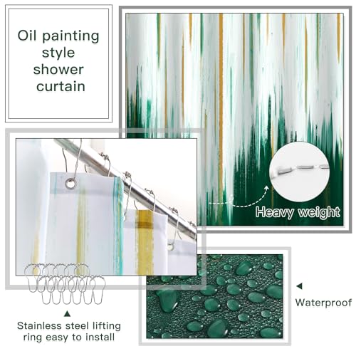 32PCS Bathroom Sets with Shower Curtain and Rugs-Dark Green Bathroom Accessories,Non Slip Bathroom Rugs Set with Toilet Lid Cover, Waterproof Shower Curtain, 3PC Soap Dispenser with Trash Can - size: Bath Set+Oil Paint Shower Curtain+Bath Rugs, style: Dar