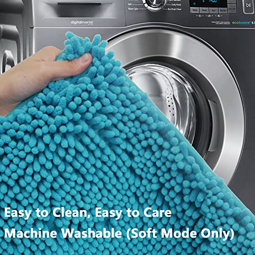 Bathroom Rugs Chenille 3-Piece Extra Soft and Absorbent Shag Bathroom Rugs, Machine Wash Mat, Strong PVC Non-Slip Underside, Plush Carpet Mats (Turquoise) - color: Turquoise, size: 2'8" x 1'8" (16x24"+20x32"+20x20"U shape）