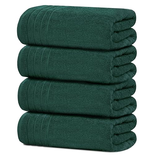 Tens Towels Pack of 4 Extra Large Bath Towels 30 x 60 Inches, 100% Cotton, Larger & Lighter Weight, Quicker to Dry, Super Soft and Absorbent, Perfect for Bathroom, Hunter Green - color: Hunter Green