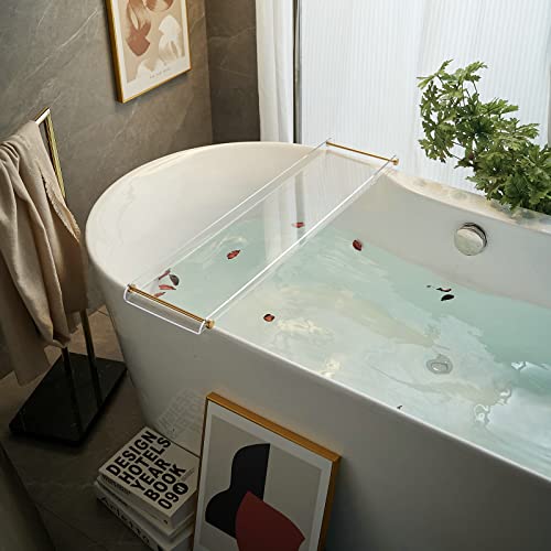 Beelee Clear Acrylic Bathtub Tray, Gold Rail Waterproof Tub Caddy Accessory | Sturdy Transparent Panel, Holds Reading Materials, Cell Phones and Wine Glasses, Ideal Spa Decor and Premium Gift for Women