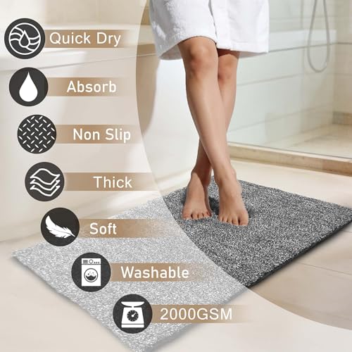 Non-Slip & Super Absorbent Bath Mat, 32x20 Inch Large Microfiber Bathroom Rug, Ultra Plush Quick Dry Machine Washable Shaggy Carpet for Shower Tub Floor, Dark Gray - color: Dark Gray, size: 32"x20"