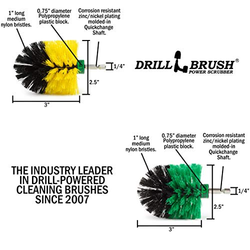 Drill Brush Power Scrubber - Kitchen Cleaning Brush - Dish Brush - Stove Top - Kitchen Sink Scrubbing - Tile and Grout Brush - Bathroom Cleaning - Shower Cleaner - Bathtub Scrubber - Floor Cleaner - color: Green / Yellow