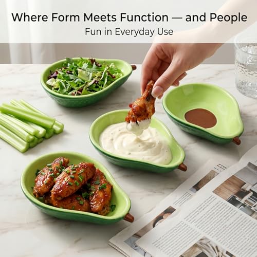 Tlence 4 Pack Cute Avocado Candy Dish for Office Desk, 6 OZ Small Ceramic Candy Bowl for Office, Mini Dipping Bowls for Charcuterie Board, Decorative Catchall Key Bowl for Entryway Table