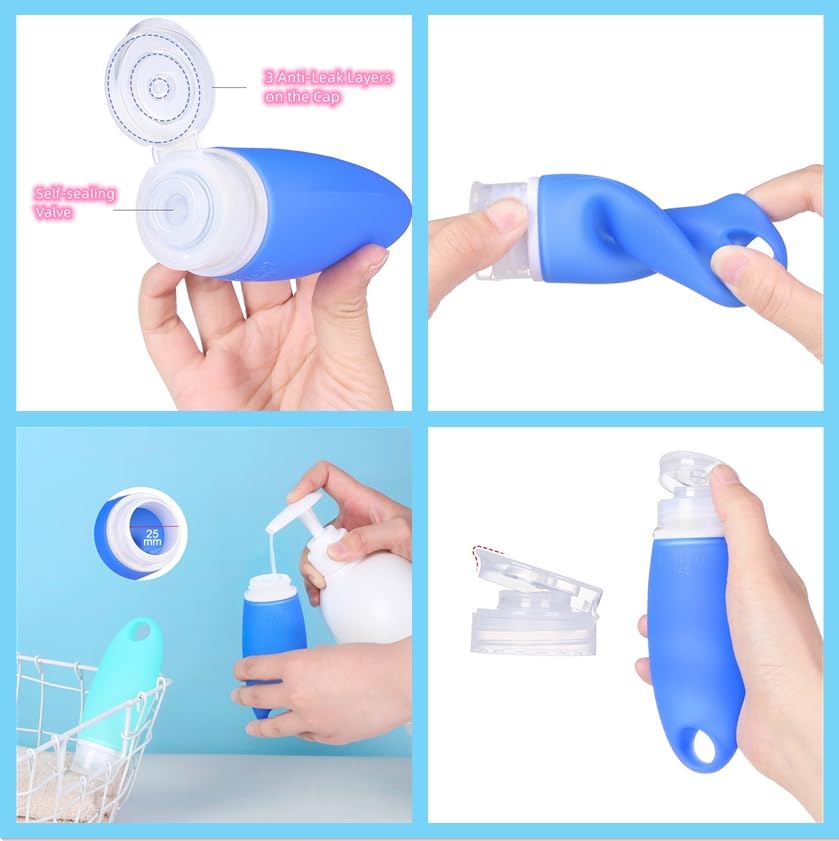 Refillable Bottles Leak Proof Camping Travel Containers with Shower Lanyard,3oz TSA Approved Squeezable Silicone Travel Tube Set for Gym Shampoo Lotion Soap - color: Color 1