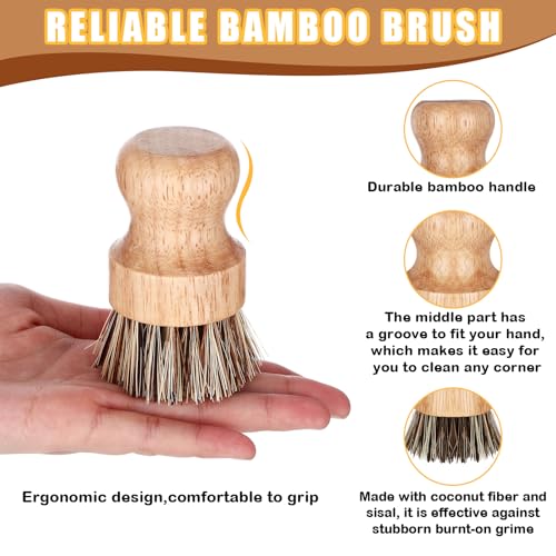 Nuenen 6 Packs Bamboo Dish Scrub Brushes Wooden Scrubbers Set Kitchen Dishwashing Scrubber with Natural Sisal Bristles for Iron Pot Pan Sink(Sisal) - size: Coconut Palm