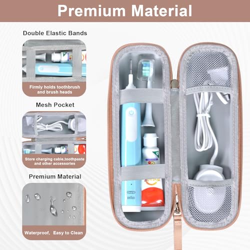 Toothbrush Travel Case for Oral B/Oral-B Pro 1000 1500 5000 7000 7500 6000 9600/ Phlips Sonicare 4100 5100 1100 6100 5300 Electric Toothbrush, Portable Hard Protective Storage Bag (Gold) - color: Rose gold